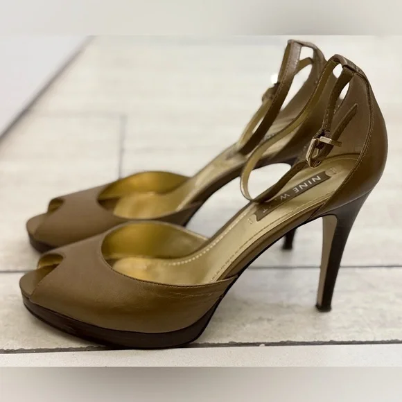 Nine West - Beige Leather Peep Toe Stiletto w Ankle Strap - size 8 - Vintage - Picture 3 of 10